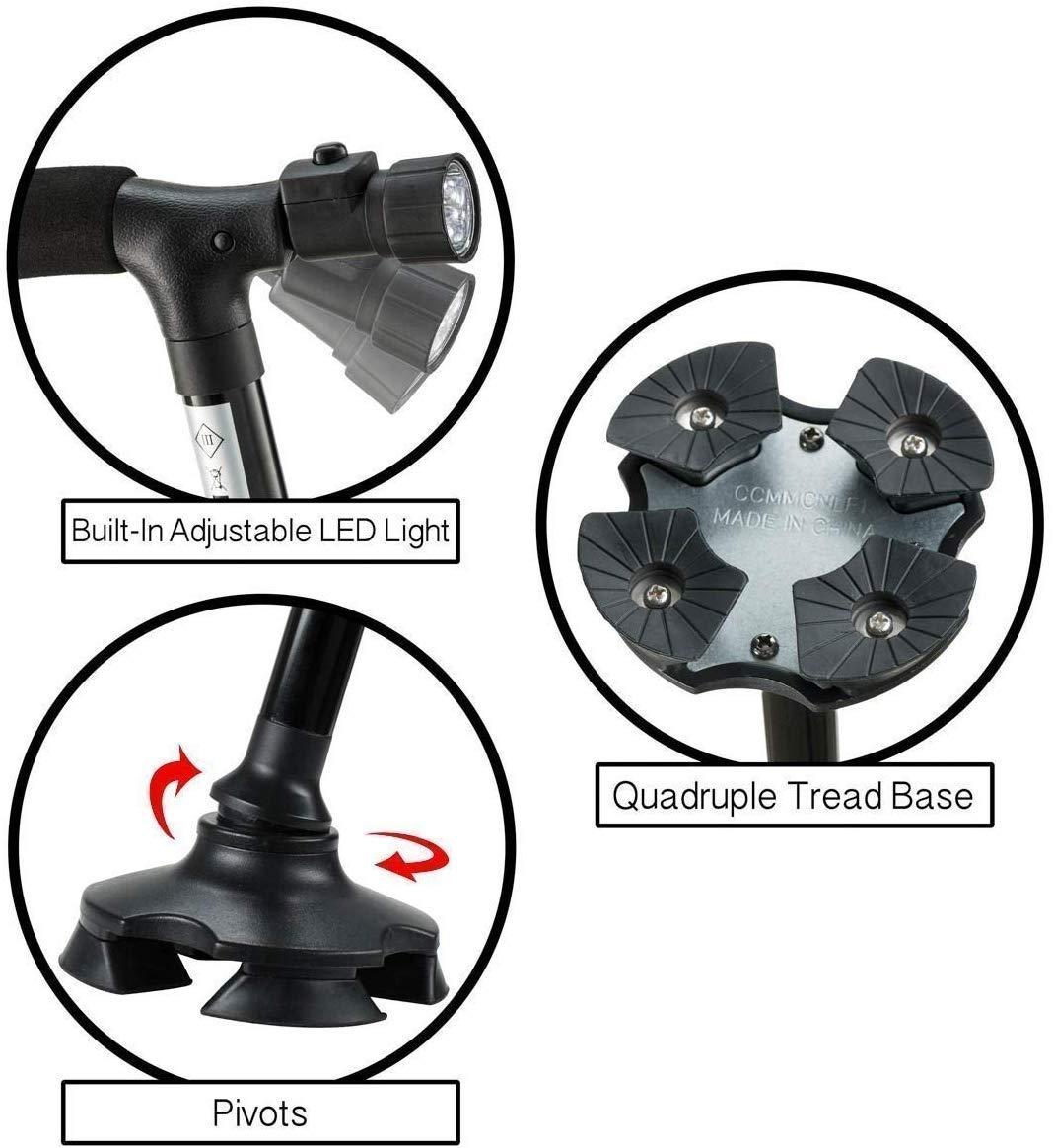 TORIOX Toriox Trusty Cane Sturdy Folding Cane with Gripped Handle/Walking Stick with Built- in Lights & Pivots for Better Grip