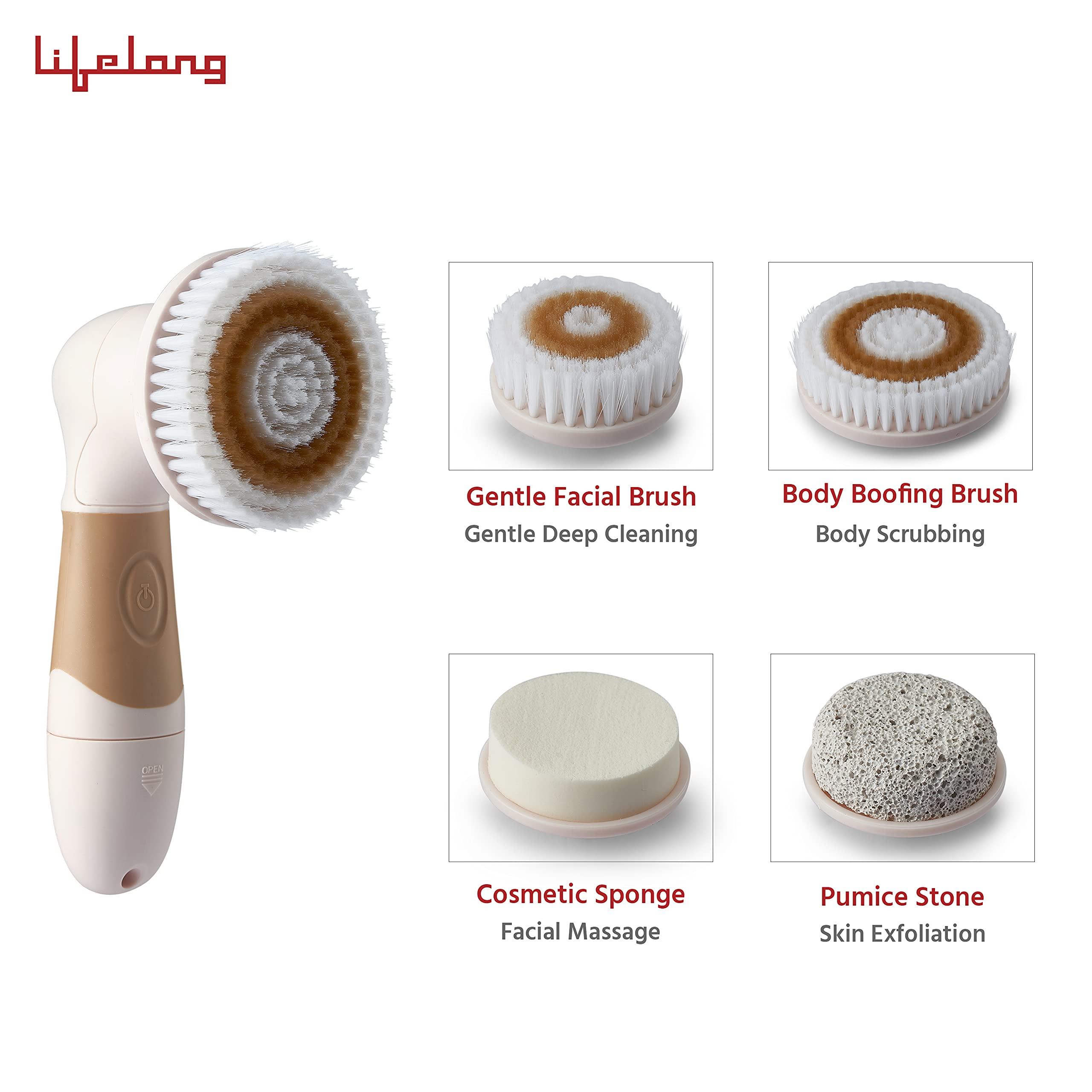 Lifelong Lifelong LLM720 Rechargeable Face Cleaning Massager with 3 in-1 Detachable Heads, 2 360 Speed Rotations, Golden & Lifelong LLM126 Electric Portable Face Cleanser and Massager Brush with 4 Brush Heads