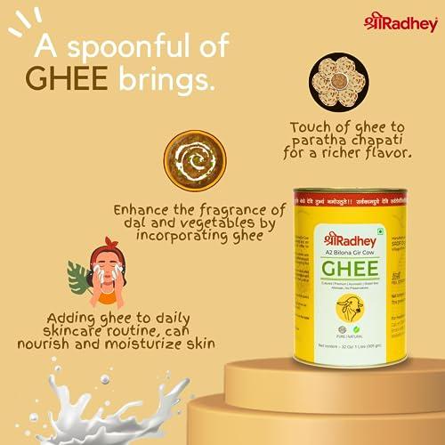SHREERADHEY SHREERADHEY Gir Cow Ghee I A2 Bilona Traditional Bilona Method I 1 L Glass Bottle, 1.53 Kg