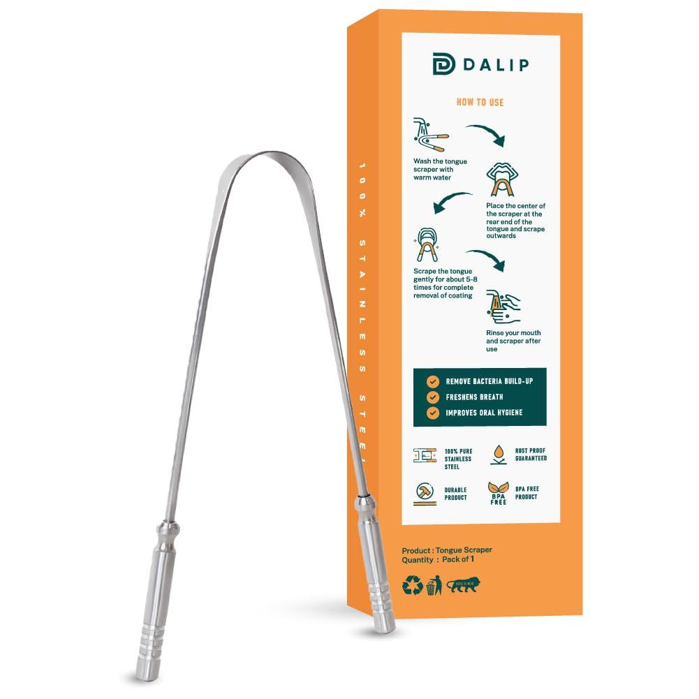 Glam by Dalip DALIP ENTERPRISES Premium Tongue Scraper Scrubber, Tongue Cleaner for Daily Hygiene, Fresh Breath, 100% Stainless Steel (Stainless Steel, Pack Of 01)