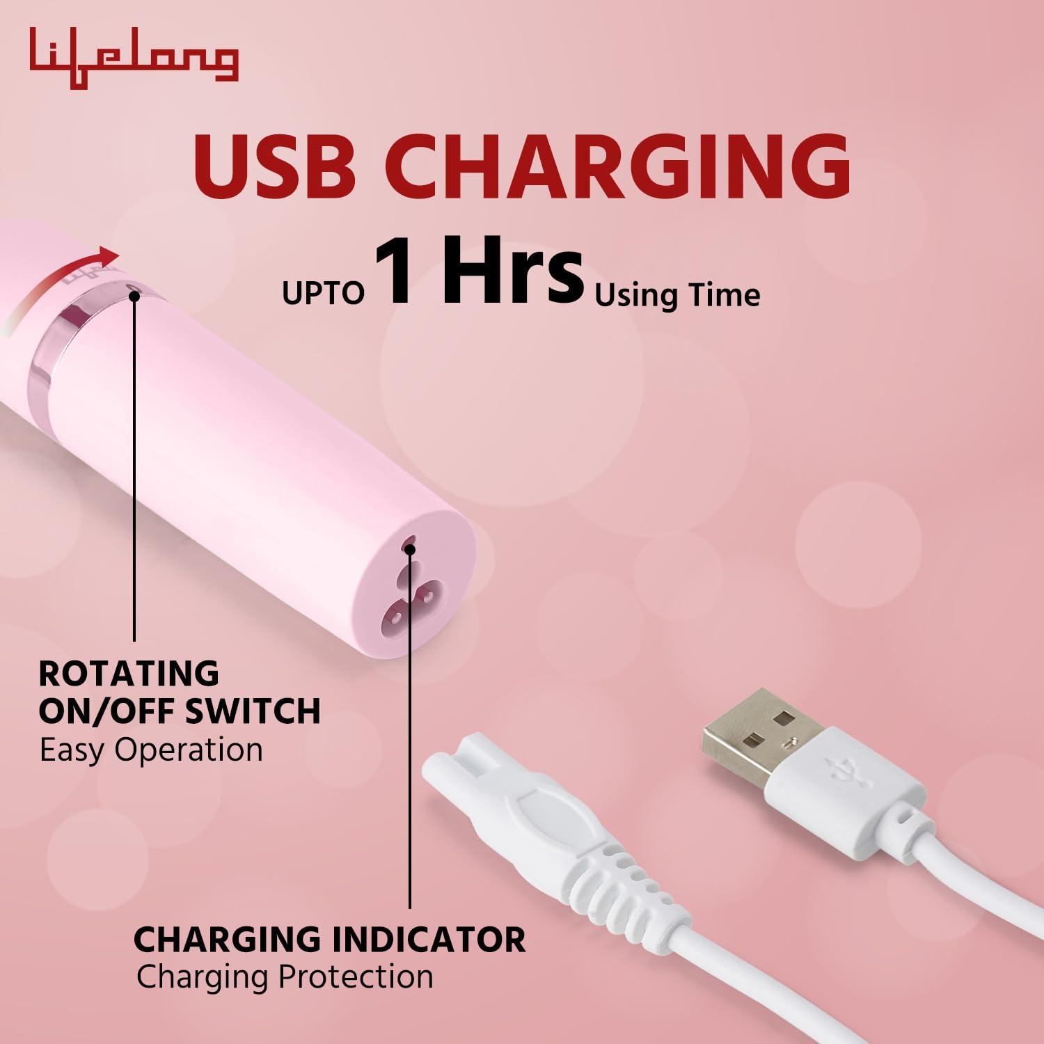 Lifelong Lifelong Rechargeable Body Hair Trimmer for Women | 1 Year Warranty | 4 in 1 Women Full Body Trimmer for Bikini, Face, Full Body, Nose, Ear, Eyebrow, Underarms Trimmer | 60 Minutes Runtime | Hair Removal Machine for Women (Pink)