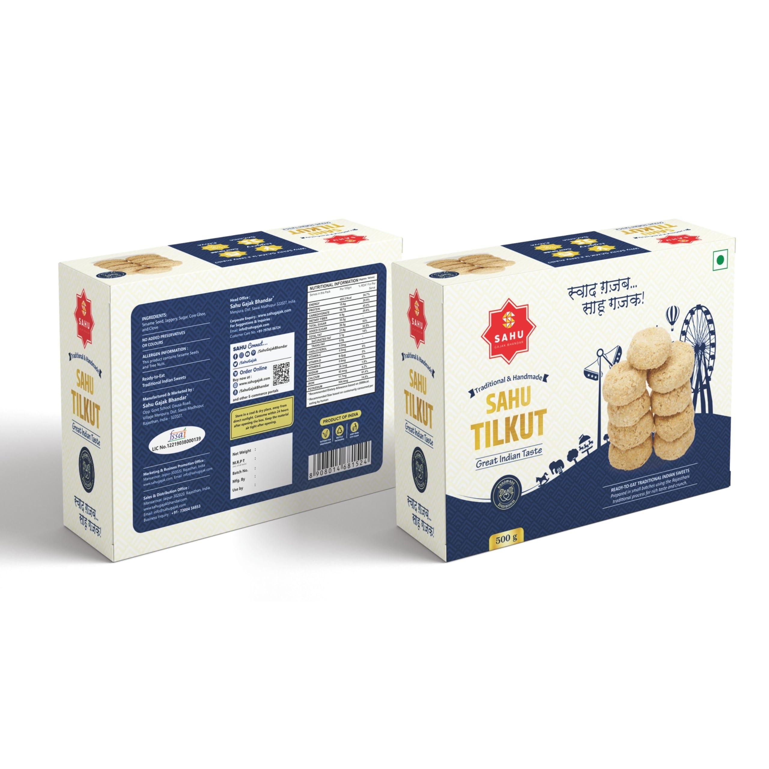 SAHU GAJAK BHANDAR SAHU GAJAK BHANDAR Sahu Tilkut Gajak 500 Gram | Kutema Gajjak | Tilkatri | Tilkoot | Tilkut | Sweets and Snacks | No Added Preservatives