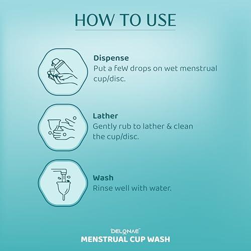 Delonae Menstrual Cup Wash Liquid -100ml | Plant based | pH balanced | Sulphate Free, Formaldehyde Free, Paraben Free | Healthy and Safest way to Sterilize your Period Cup