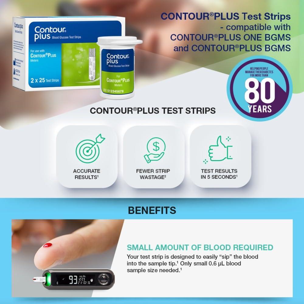 CONTOUR Contour Plus Blood Glucose Test Strip (25 Strips) | Contour Plus Glucometer 25 Test Strips Pack
