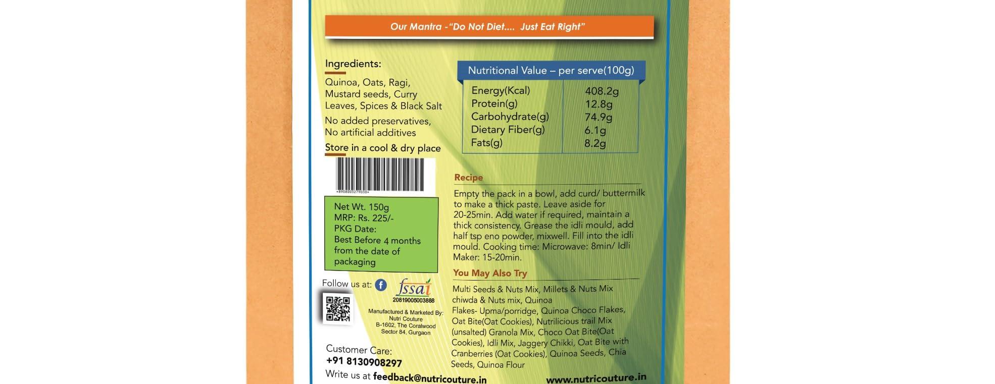 Nutri Couture Nutri Couture Handcrafted Quinoa Idli Mix, 150g - Ready-to-Cook South Indian Breakfast Delight