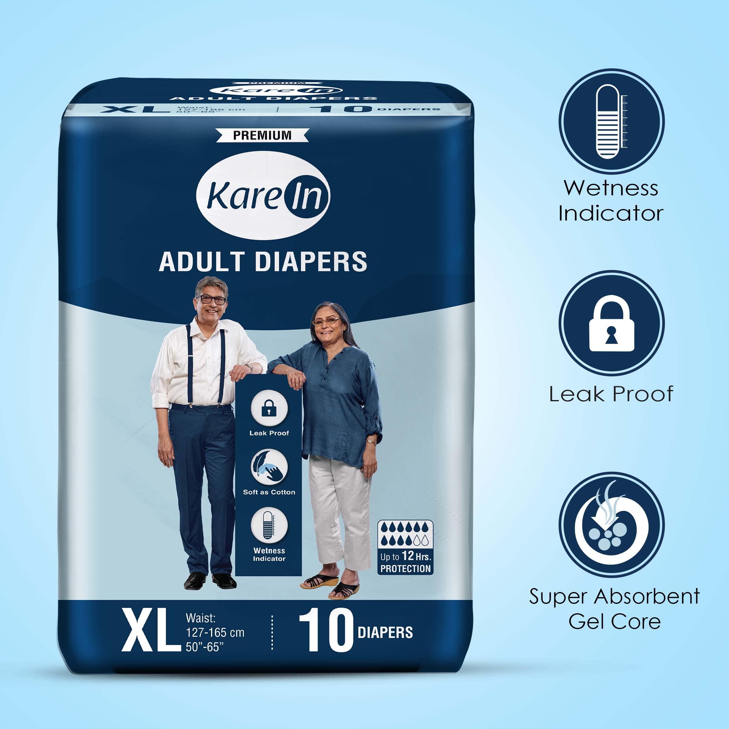 Kare In KareIn Premium Adult Diapers, Extra Large, Waist Size 127-165 Cm (50\"-65\"), 20 Count, Tape Style, Unisex, High Absorbency, Leak Proof, Wetness Indicator, pack of 2