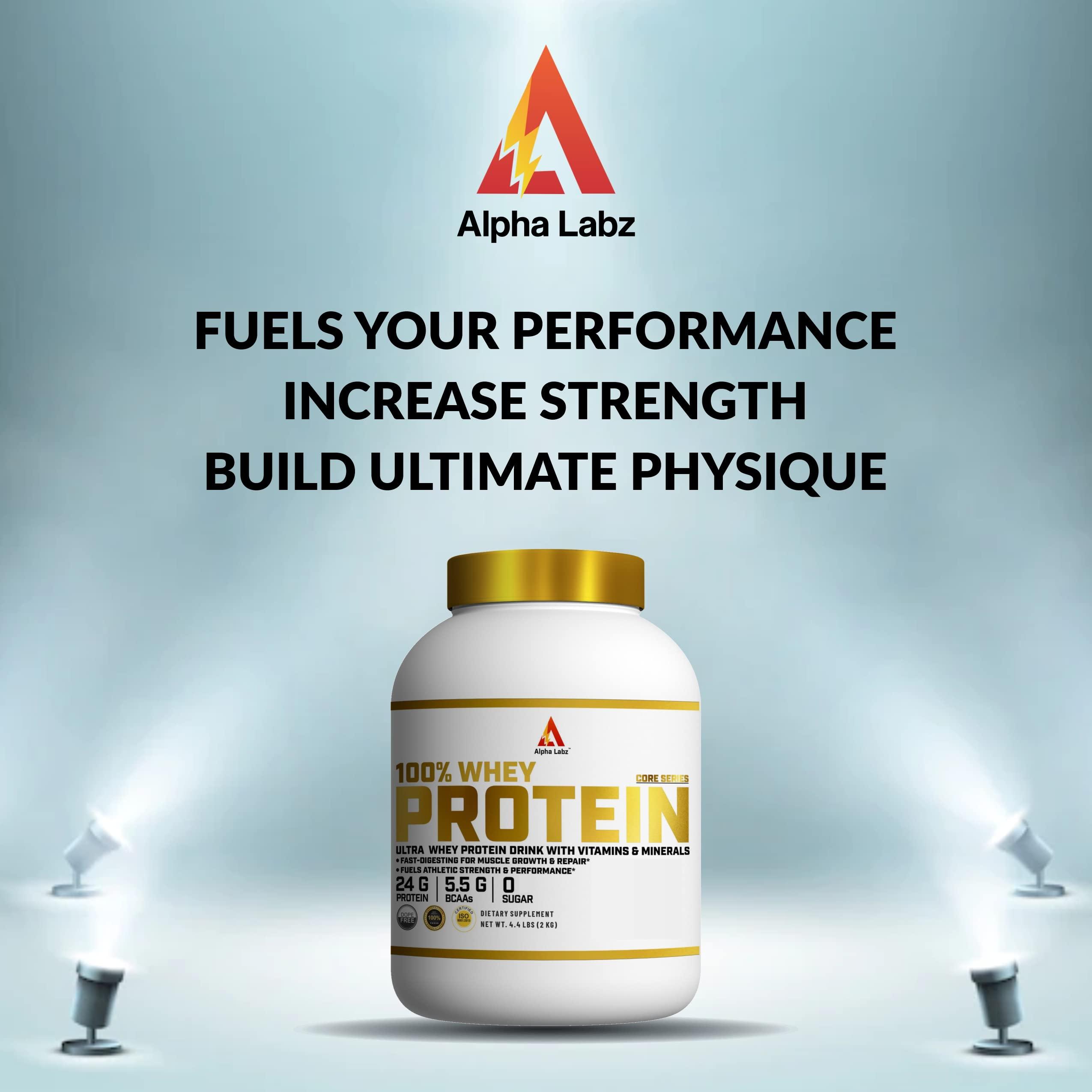 Alpha Labz Alpha Labz Whey Protein Supplement - 100% Whey Protein | Post Workout Whey Protein Isolate - 24g Protein, 5.5g BCAA, 2g Creatine for Fast Recovery & Lean Muscle| Mass Gainer Protein Powder | Protein Powder for Muscle Gain & Muscle Builder for Men and