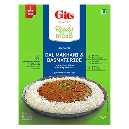 Gits Gits Ready to Eat Basmati Rice + Dal Makhani Combo Indian Meal, Pure Veg Heat and Eat, 1125g (Pack of 3 X 375g Each)