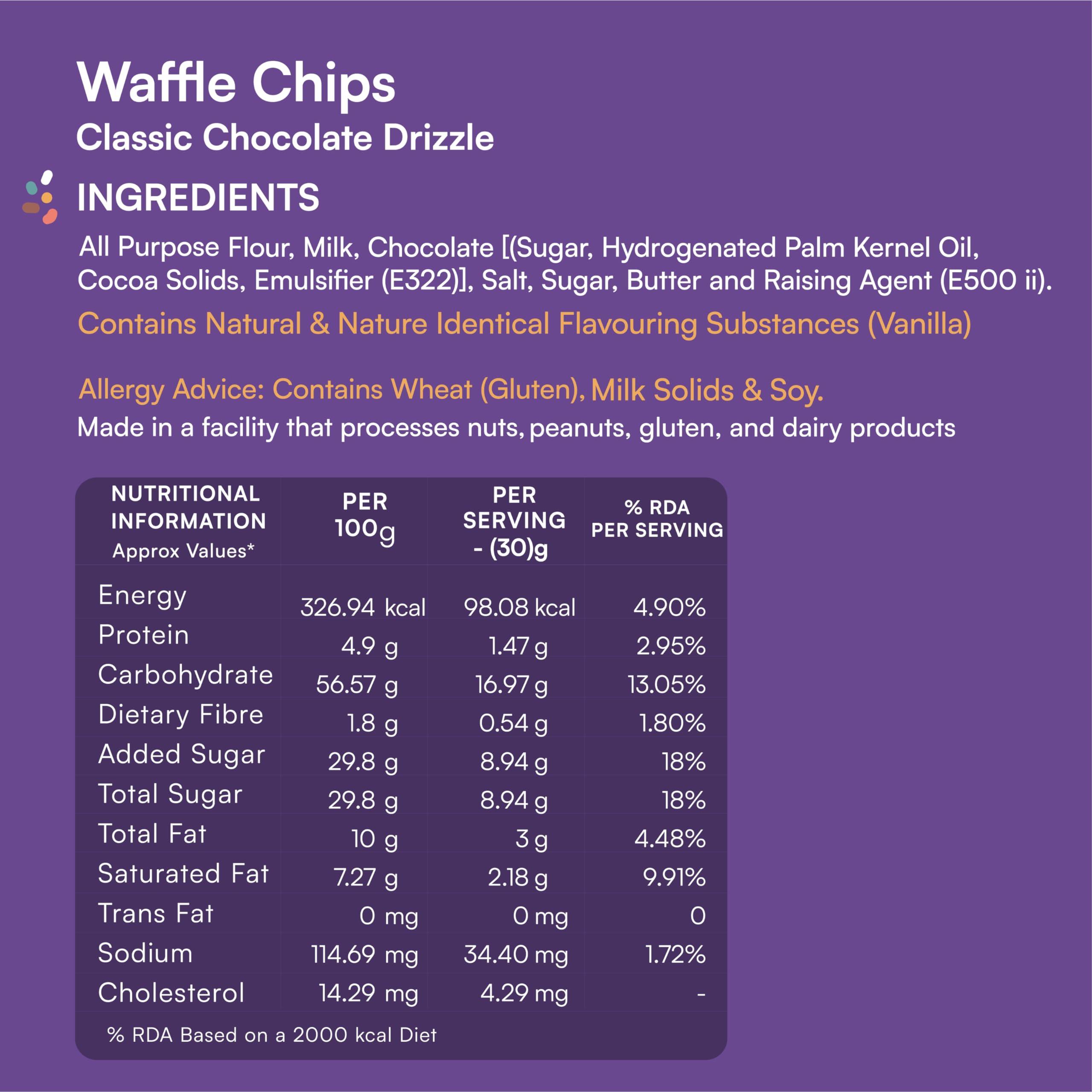 NOVANOVA Nova Nova Waffle Chips - Classic with Chocolate Drizzle | 100% Eggless | Freshly Baked | Pack of 2 (130g)