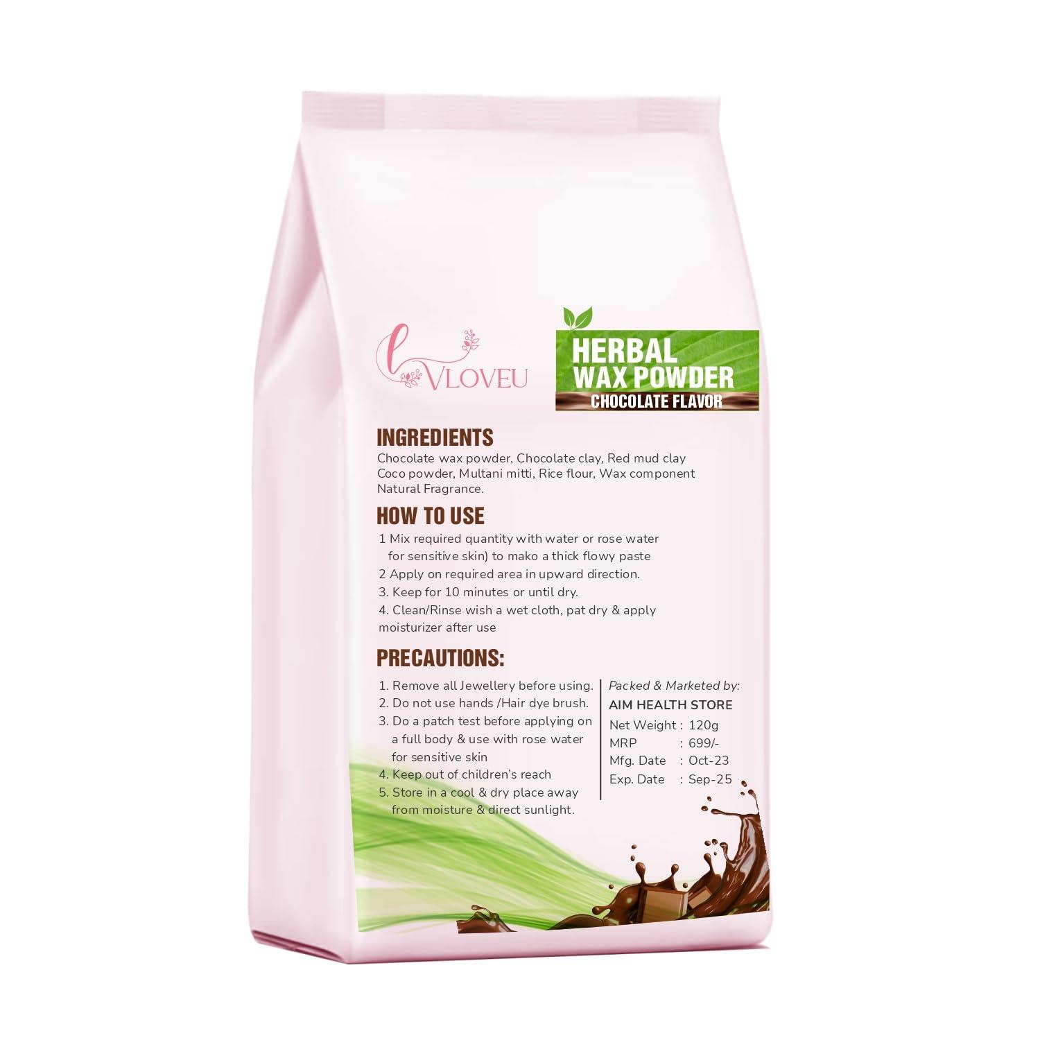 VLOVEU VLOVEU Chocolate Wax Powder Hair Removal Women | Chocolate Hair Removal Powder | Painless Chocolate Wax Women , All Skin Types Hands, Legs, Underarms, Bikini & Intimate Area - 120 Gm (Pack Of 1)