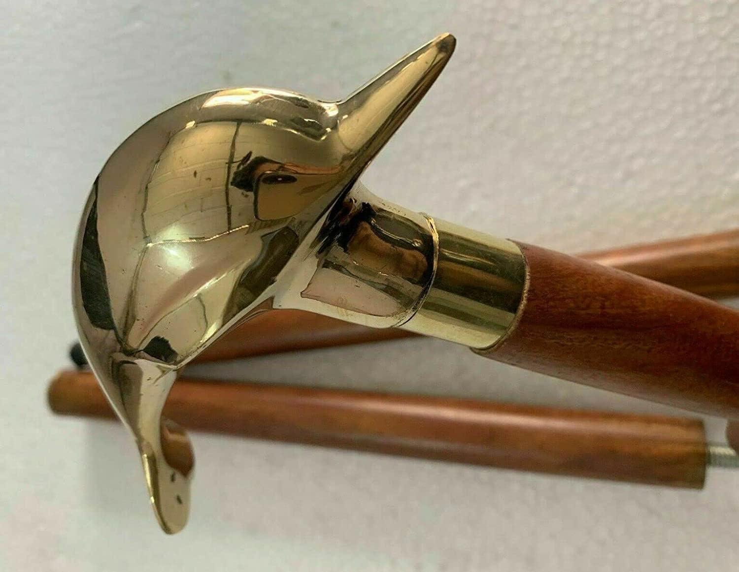 NavaFresh Basics X N Cross Fish Walking Stick Solid Brass Fish Head Handle Cane Walking Stick Solid Vintage Designer Fish Head Wooden Antique Style