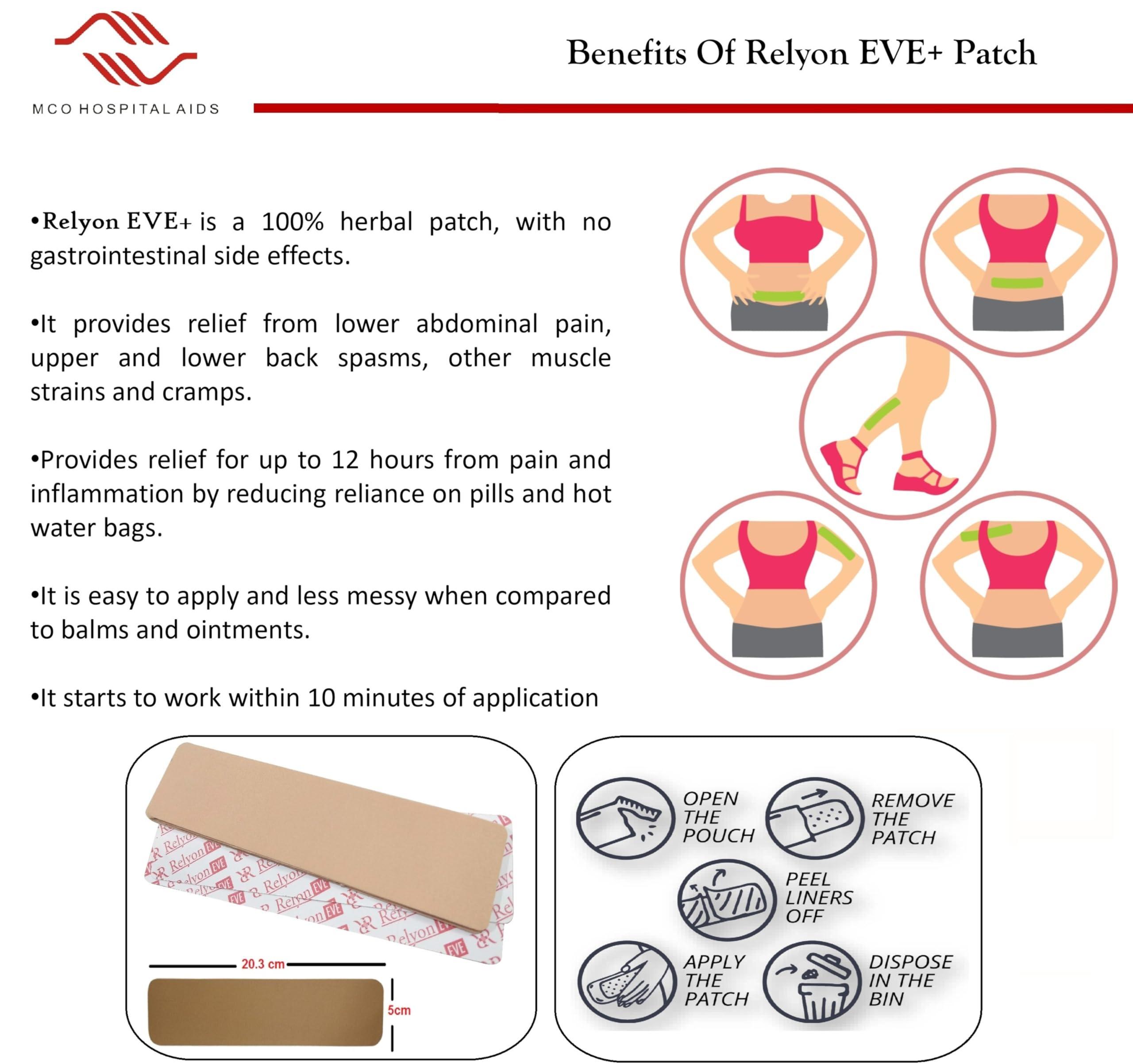 Relyon EVE RELYONEVE E Herbal Pain Relief Patches - Menstrual pain Cramps -Back pain -World first trasndermal patch with Boswella- Instant Releif Plaster & Patch (5 Patches)