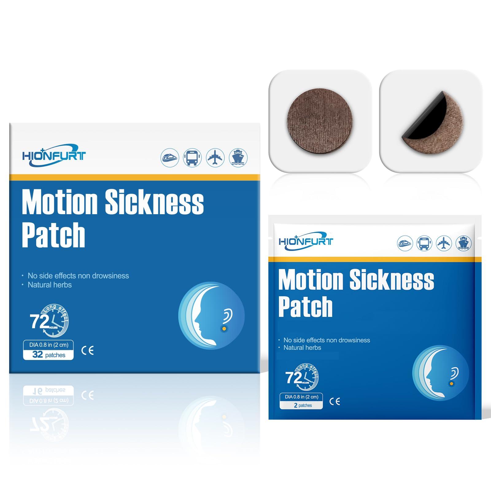 Hionfurt Motion Sickness Patch, 32 Patches Nausea Patches, Motion Sickness Patch for Kids, Adults, Sea Sickness Patches Relieve Nausea, Vomiting, Dizziness & Other Symptoms from Ships,Trains
