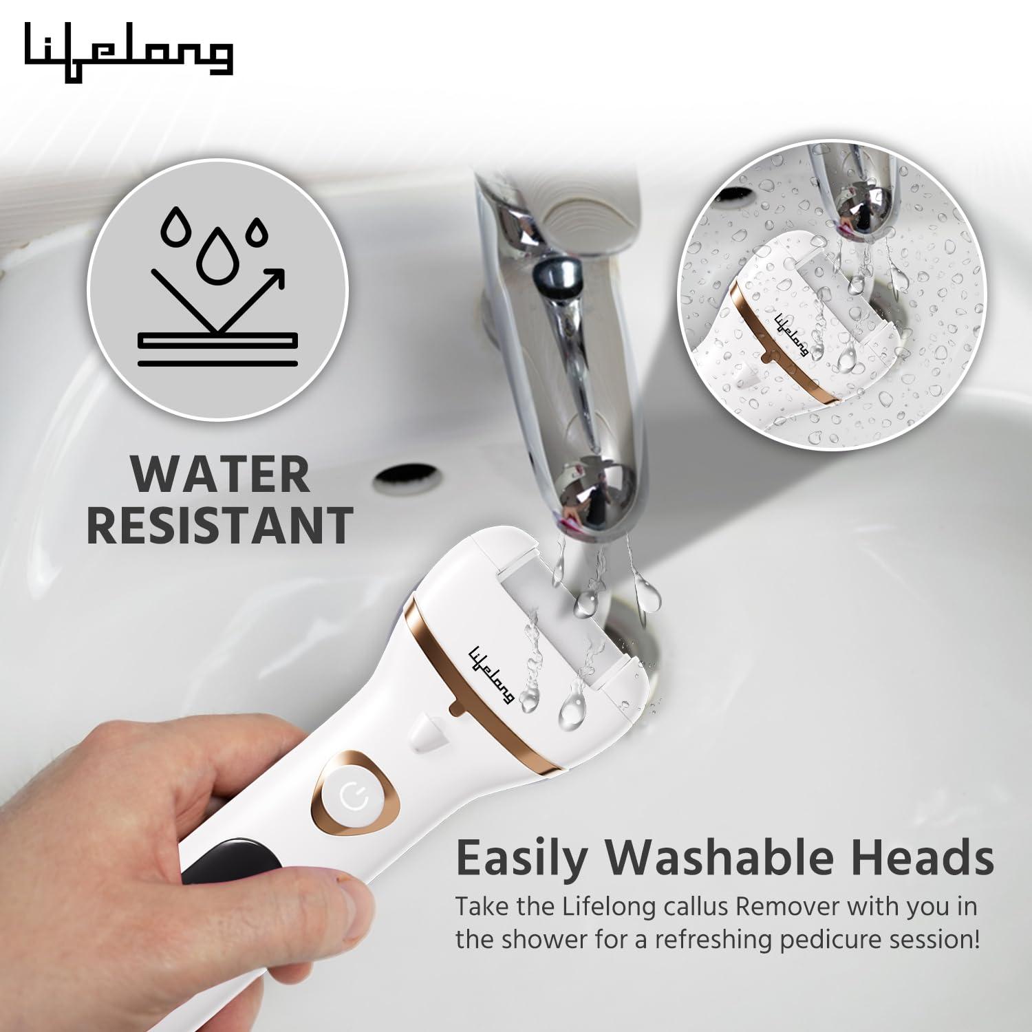 Lifelong Lifelong Callus Remover for Feet | 1 Year Warranty | Foot Scrubber for Dead Skin, 3 Roller Heads, Feet Dead Skin Remover, Pedicure Machine, LED Display, Fast Charging, 2 Hour Runtime (White)