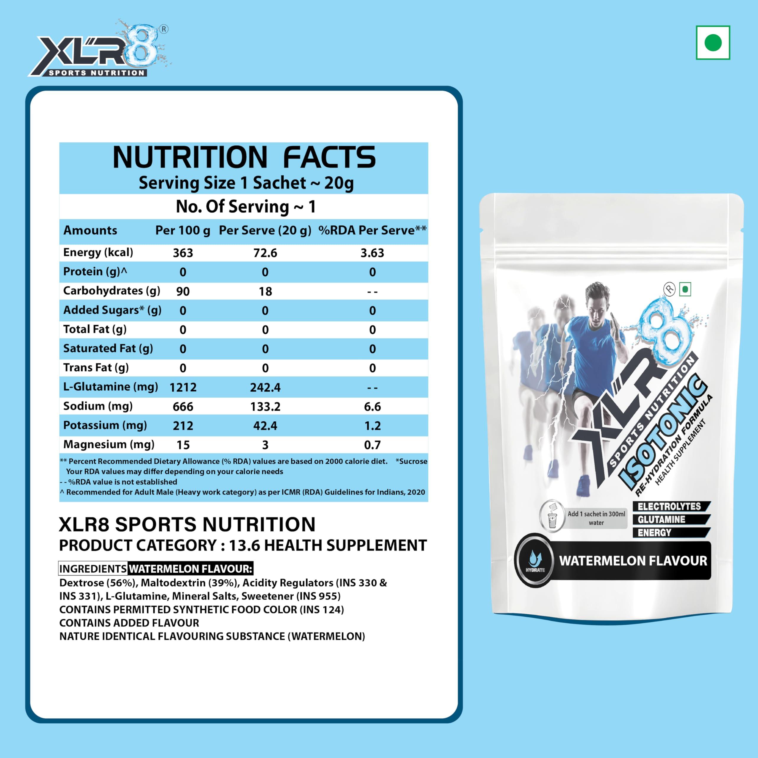 XLR8 XLR8 Isotonic Instant Energy Drink, Electrolyte Powder, Rehydration Formula for Extended Workouts (Watermelon Flavour, Pack of 15)