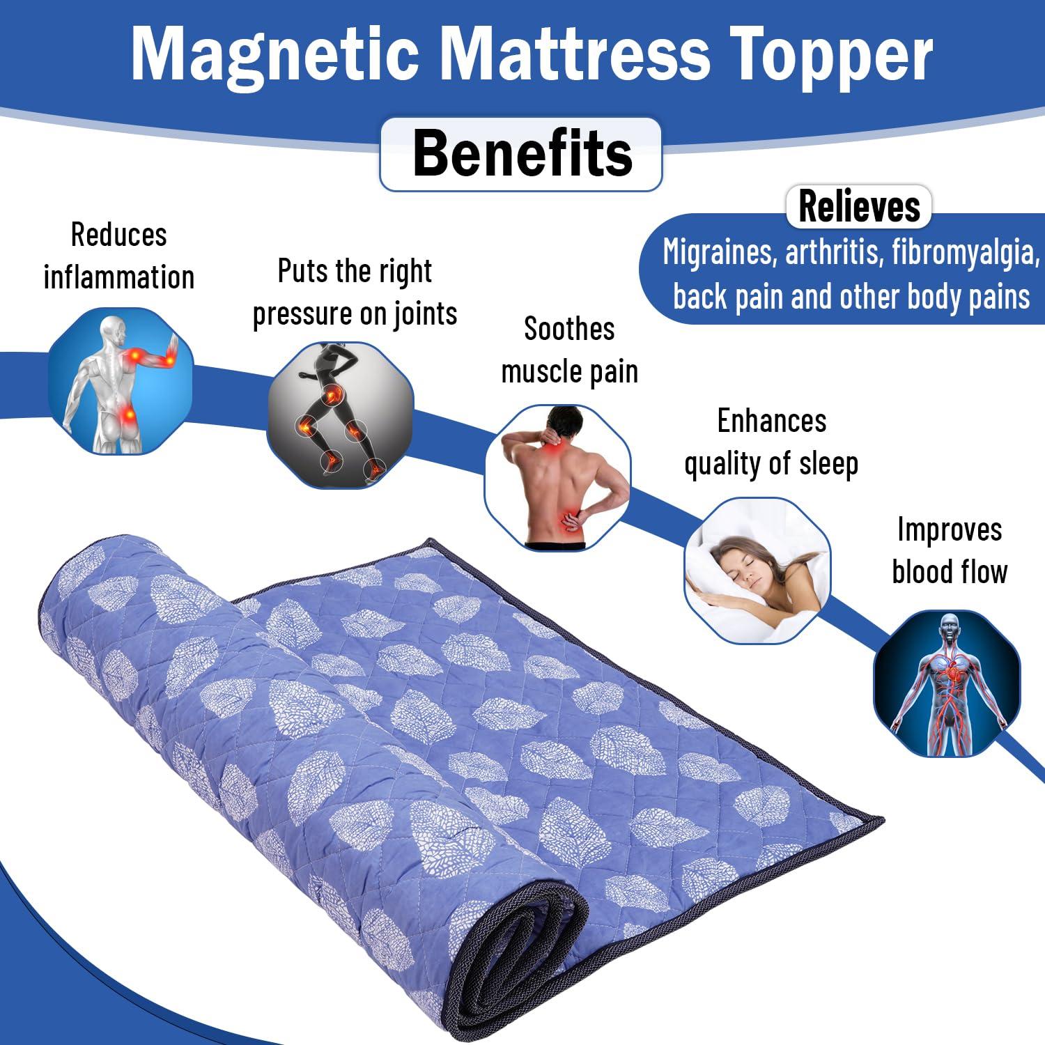 Magnowell Magnowell Bio Magnetic Mattress Pad | 3 x 6 Ft | Comes with 1 Pillow | Water Bottle Cover/Bio Magnetic Water Energy Pad | Bio Magnettic Hand Bracelet Combo for Deep Sleep and Pain Relief | Sky Blue