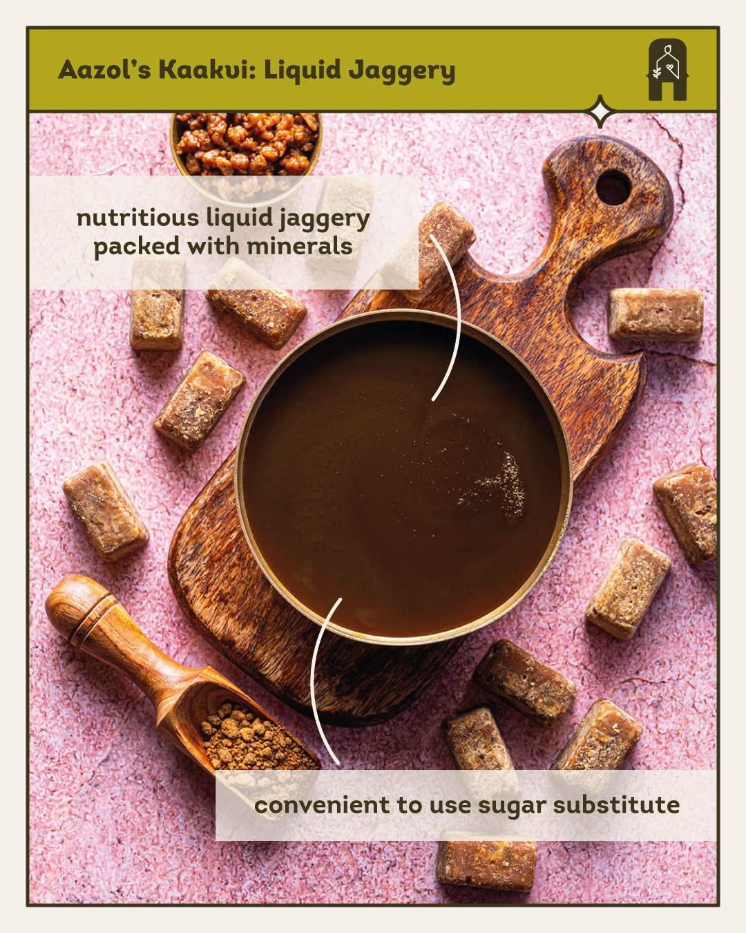 AAZOL Aazol Liquid Jaggery: Kaakvi - 1L (Pack of 2-500ml each) | Healthy Sugar Substitute | Natural By-product of Sugarcane | Mineral-rich & Nutritious | Use in Tea, Coffee, Desserts, Salads & More!