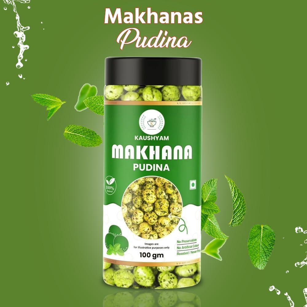 Kaushyam Kaushyam Makhana Roasted Flavoured | Makhana Fox Nut Tasty Crunchy & Healthy Snacks 100 Gm (Pudina Punch)