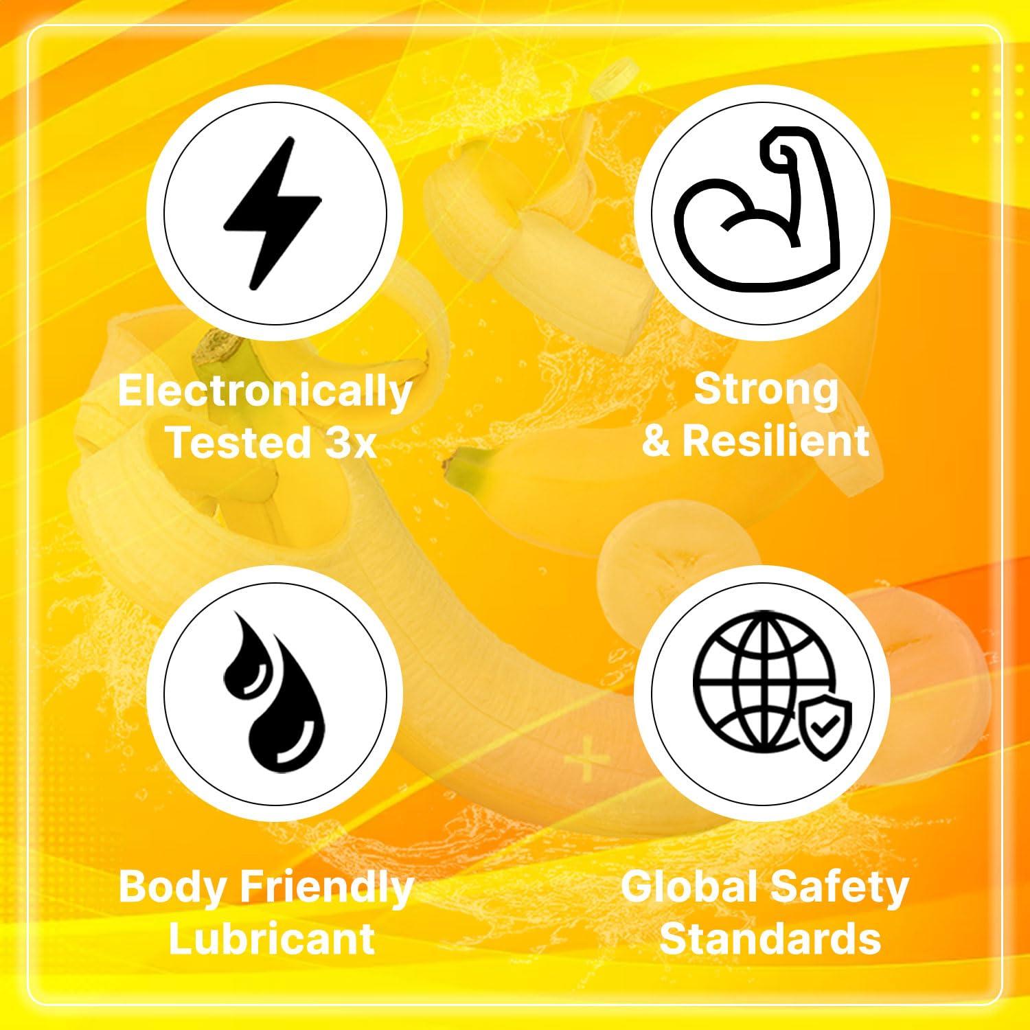 NOTTY BOY NOTTY BOY Banana Flavoured Condom For Men | Extra Thin Latex, Added Lubrication For More Comfort - 15 Units (Pack of 5)