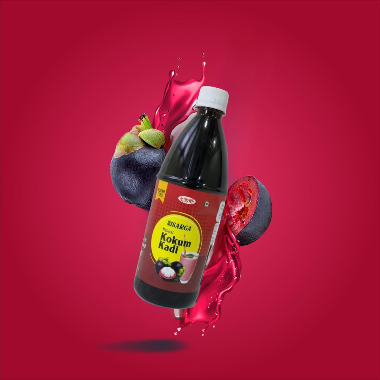 NISARGA NISARGA Kokum Juice (Agal) Concentrate - 750 ml - NO SUGAR I Kokum Kadi I Makes around 8 Litres of ready to drink Juice I Kokum Juice Extract I No Artificial Flavours, No Artificial Colours, No Preservatives.
