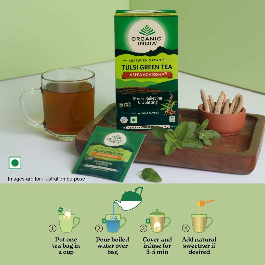 Organic India_ARIPL Organic India Tulsi Green Tea Ashwagandha - 25 Tea Bag (Pack of 1)