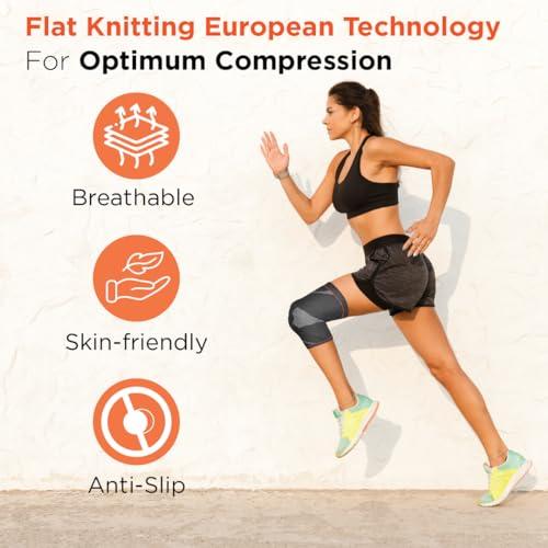 Vissco Vissco Patella & Ligament Assisted Knee Support with Silicone Pressure Pad, Pain Relief, Knee Injury Braces for Walking, Running, Gym, Workout, Weightlifting (Single) - XXL (Black)