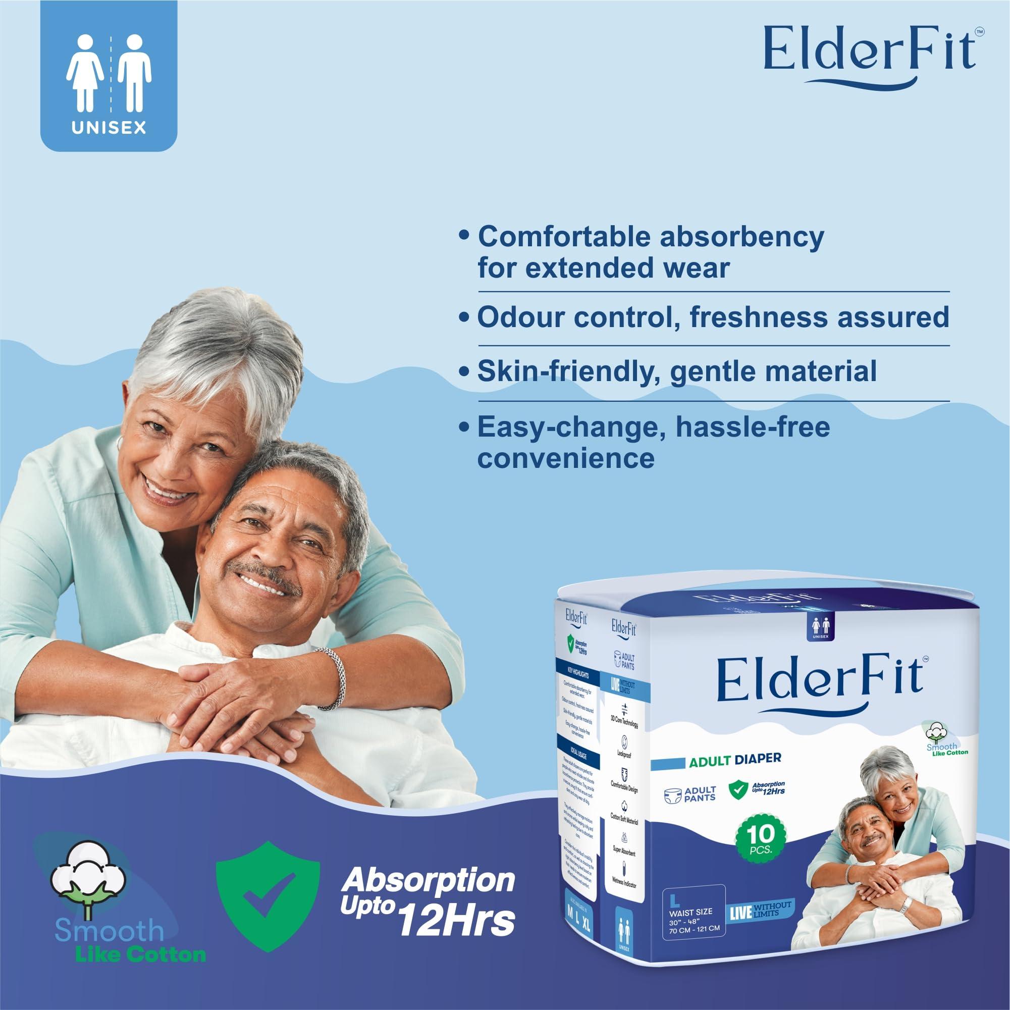 ElderFit ElderFit Pant Style Adult Diaper Large Size Unisex, High Absorbency & Leakproof (Waist Size: 30-48 Inch, 10 Counts)