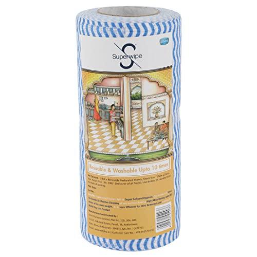 Superwipe Superwipe Non Woven Kitchen Tissue Reusable, Washable and Absorbent Kitchen Wipes, Multipurpose Kitchen Towel | Perfect for Cleaning and Wiping - 80 Pulls per Roll (Pack of 2)