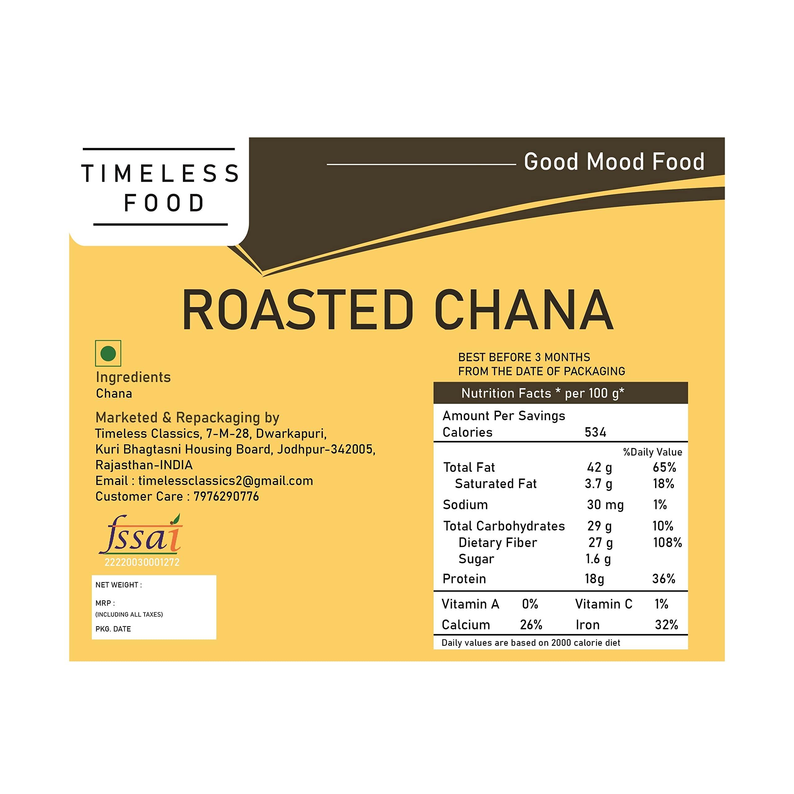 Timeless Food Timeless Food : Roasted Chana Without Skin 200 gm | Bhuna Chana | Roasted Chickpeas