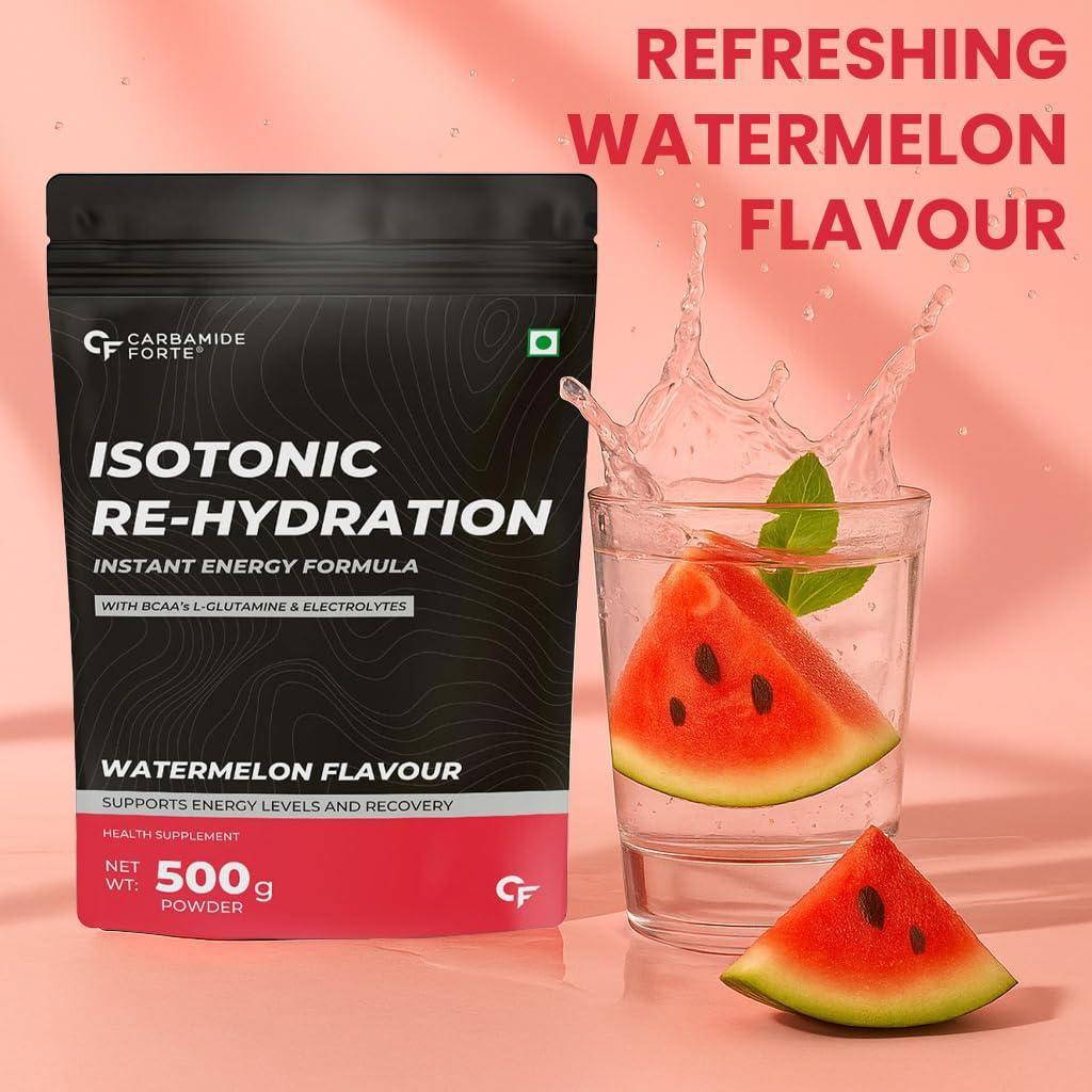 Carbamide Forte Carbamide Forte Isotonic Powder | Pre Workout Supplement For Men And Women| Instant Energy Drink for PreWorkout | Electrolytes Powder with added BCAA & L Glutamine - WaterMelon Flavour - 500g (Pack of 2)