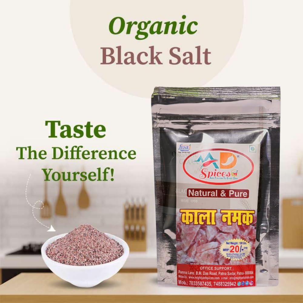 AD SPICES AD SPICES Natural & Pure Black Salt Powder | Kala Namak | Sanchal Powder | Zero added Colours, Fillers, Additives & Preservatives 100G (pack of 5)