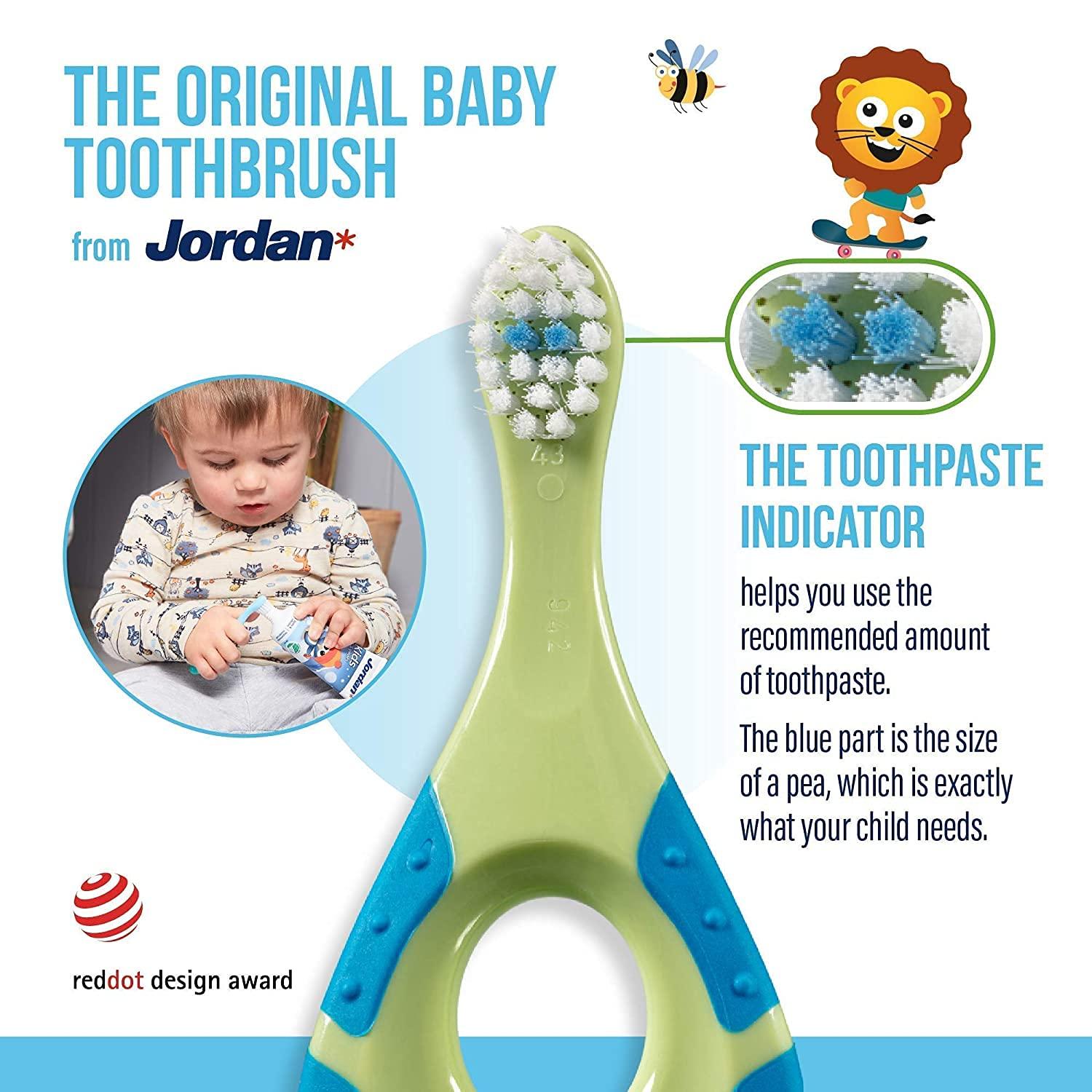 Jordan Jordan Step 1 Baby Toothbrush, 0-2 Years, Soft Bristles, BPA Free (Pack of 4, 0-2 Years - Multi Color)