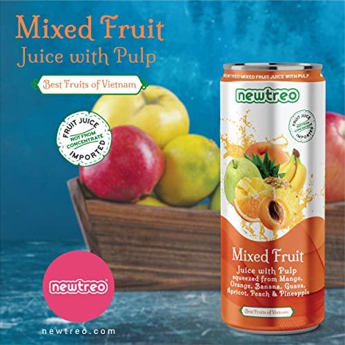 Newtreo Newtreo Mixed Fruit Juice With Pulp | Imported from Vietnam | Mango, Orange, Banana, Guava, Apricot, Peach & Pineapple Juice | 12 x 250ml cans | No Concentrates or preservatives added