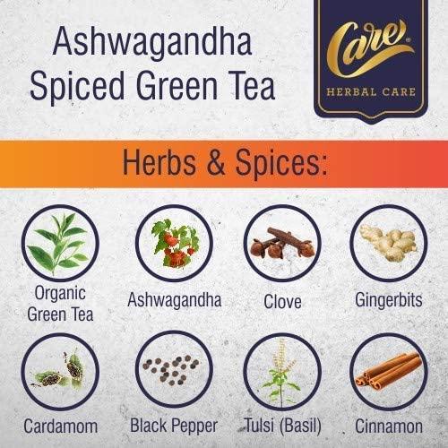 CARE CARE Ashwagandha Spiced Herbal Green Tea|75 Tea Bags (3 Packs X 25 Tea Bags Each)|Desi Kahwa|Detox Tea|Boosts Immunity Stress Relief|Detoxification, 2.55 Gram