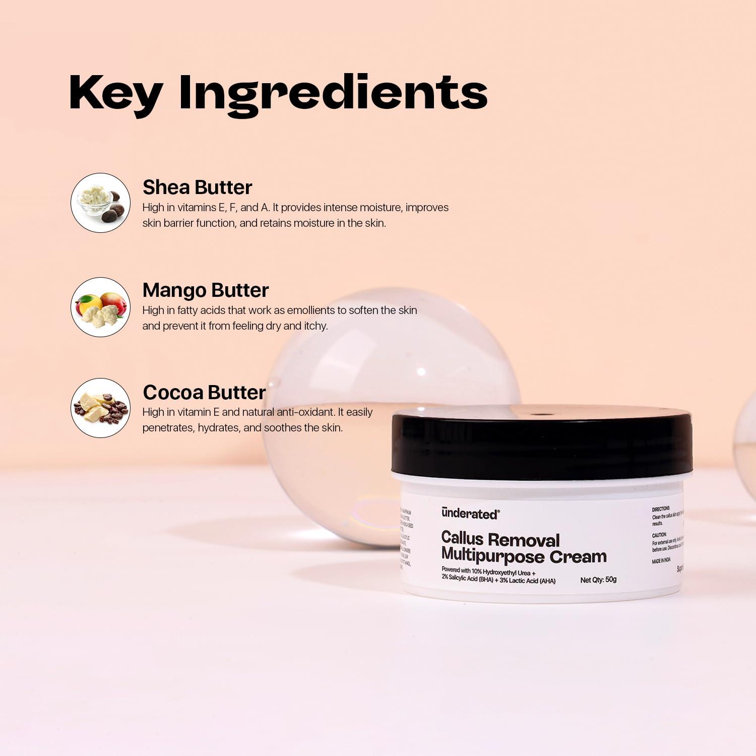 UNDERATED Underated Callus Removal Multipurpose Foot Cream For Rough Skin, Dryness, Crack Foot, Corns & Calluses