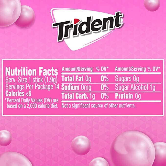 Generic Trident Sugar Free Gum Bubble gum Flavour (18 Sticks, Pack of 12)
