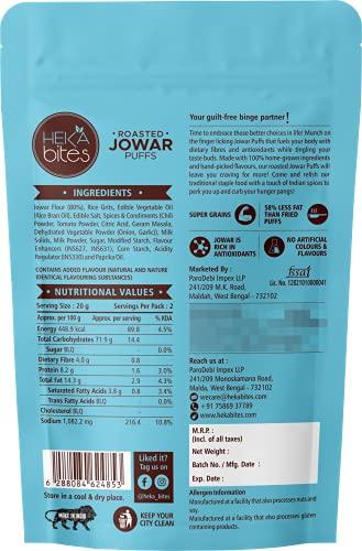 HEKA bites HEKA bites Roasted Jowar Puffs Cheesy Salsa - Pack of 6| 90 Kcal per serving| Made with 80% Jowar| Healthy Snack| Sugar Free| High Protein and Fibre| Cholesterol Free| Gluten Free (30g x 6)
