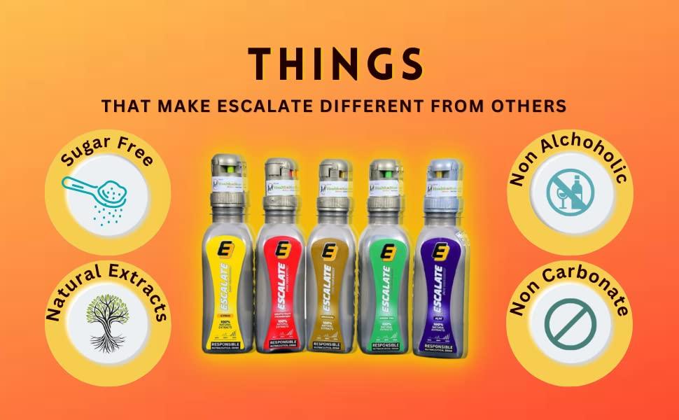 Healthn More Wellness... Vital Studio Escalate Sugar Free Energy Drink | Exotic Three Flavours | Performance Booster | Premium Pre-Workout Fuel | 100% Natural Plant Extracts | No Preservatives | for Athelets| 3 Caps( 9 Doses, 375ml Each)