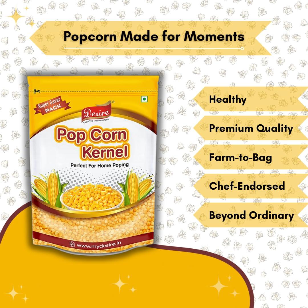 Desire Desire Popcorn Kernel Seeds 5 Kg | Big Size Gourmet Pop Corn Kernels Imported | High Expansion, A Grade Makkai Popcorn