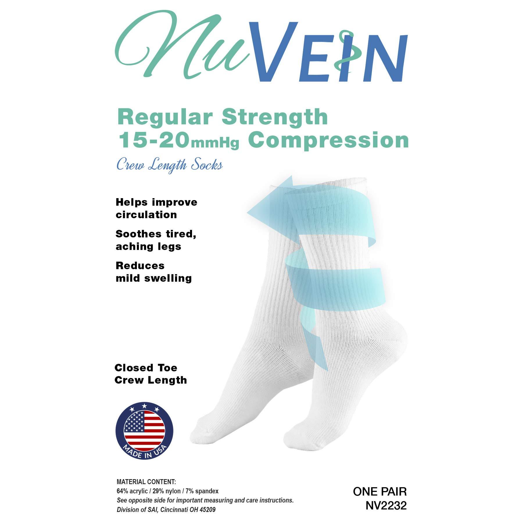 NuVein NuVein Compression Socks Mid Calf Crew Length 15-20 mmHg Graduated Support Cushion Foot, White, Small