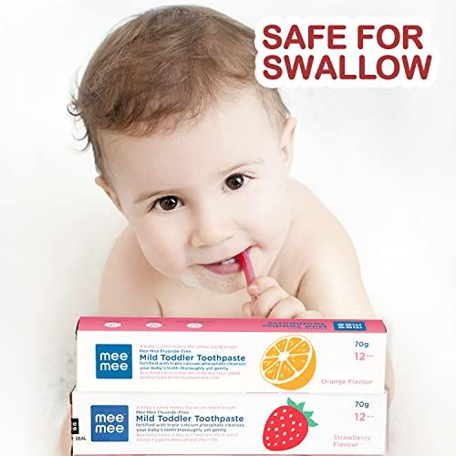 Mee Mee Mee Mee Fluoride-Free Orange Flavor Toothpaste, 70 g (Pack of 2) (Strawberry + Orange, 70 g (Pack of 2))