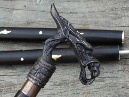 WAVE NAUTICAL WAVE NAUTICAL Brass Dragon Walking Stick Solid Vintage Designer Handle Gift Brass Wooden Cane Antique Style Folding Walking Stick 39" Inches with Brass Handle for Men and Women