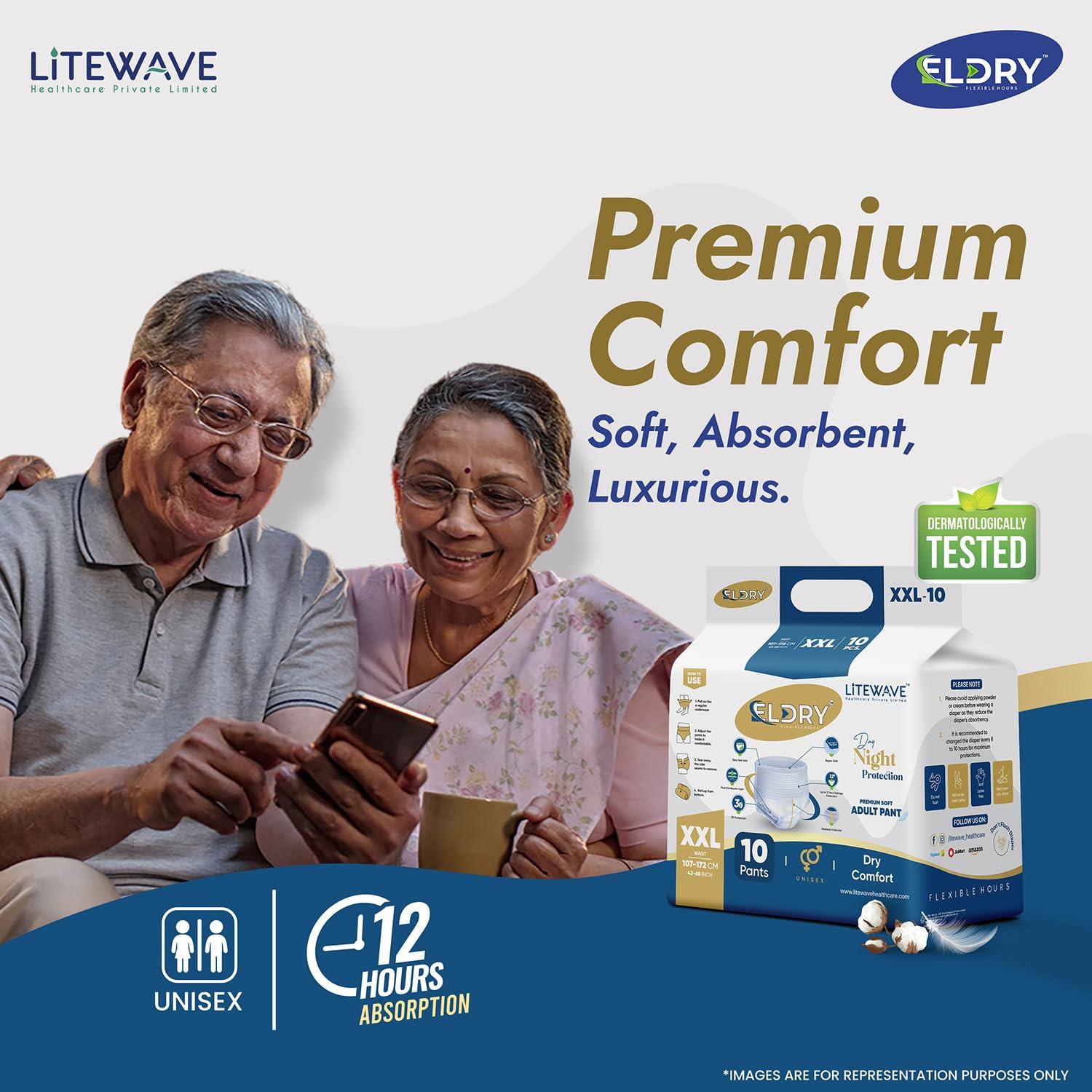 ELDRY ELDRY Unisex | Premium Soft Adult Pant Style Diapers | 80 Counts | (XXL) Size 107-172 Cm (42\'\'-68\'\' Inch) | Leakproof, Wetness Indicator, 12 hrs Overnight Protection | (Pack of 8)