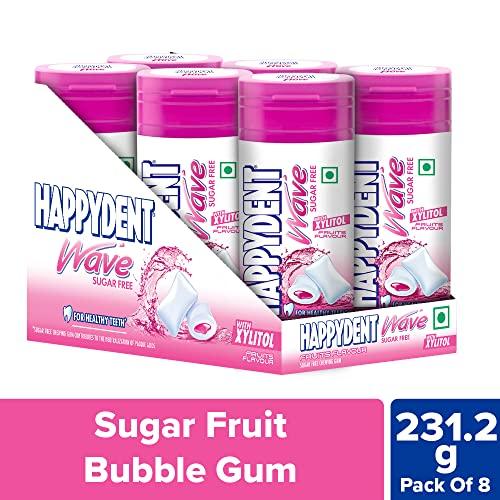 HappyDent Happydent Wave, Xylitol Sugarfree Fruity Flavour, Bubble Gum Bottle Pack, 231.2g (Pack of 8)