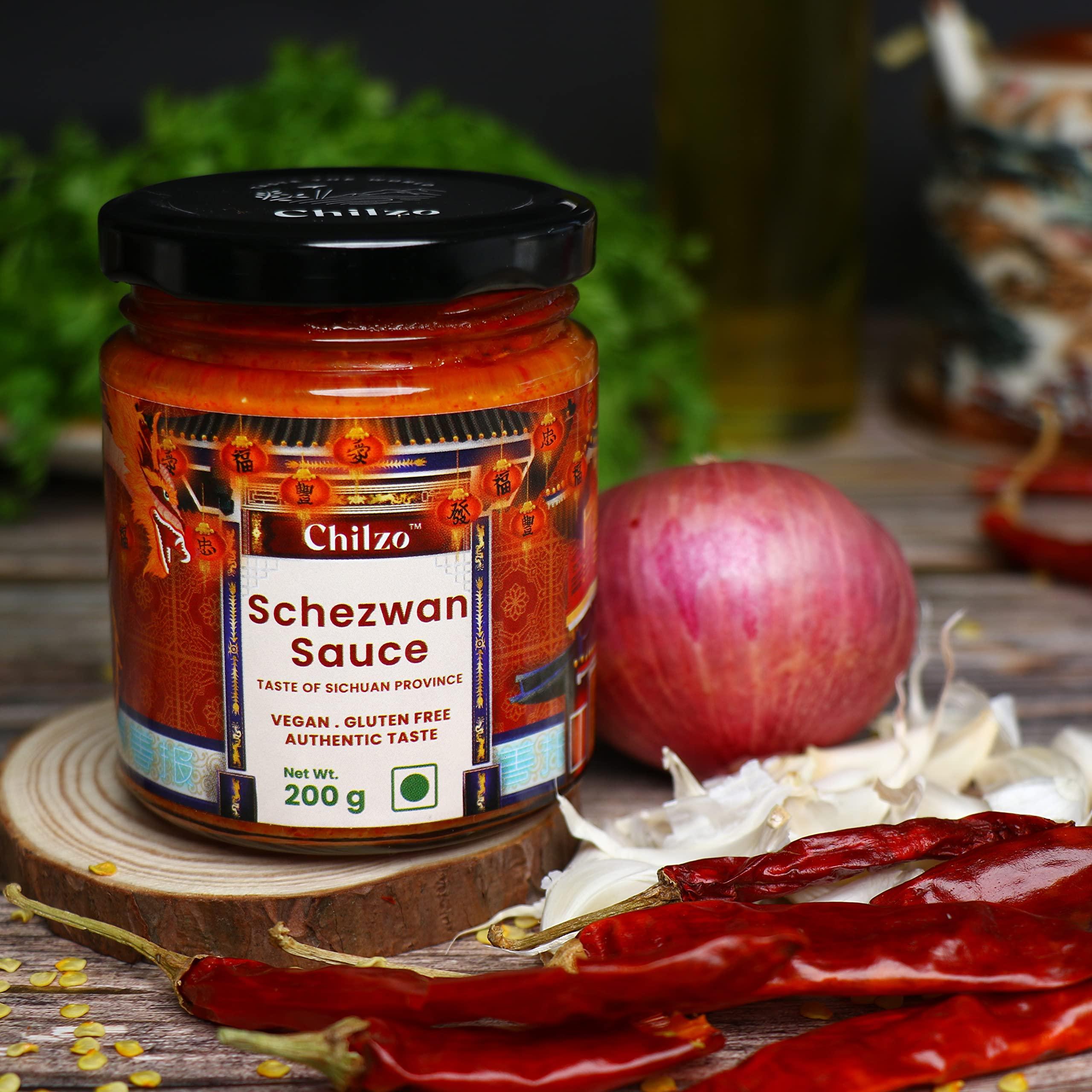Chilzo Chilzo Schezwan Sauce (200 Gm) | No Sugar | No Msg | No Artificial Flavors/Colors | Made With Real Ingredients| Vegan | Gluten Free
