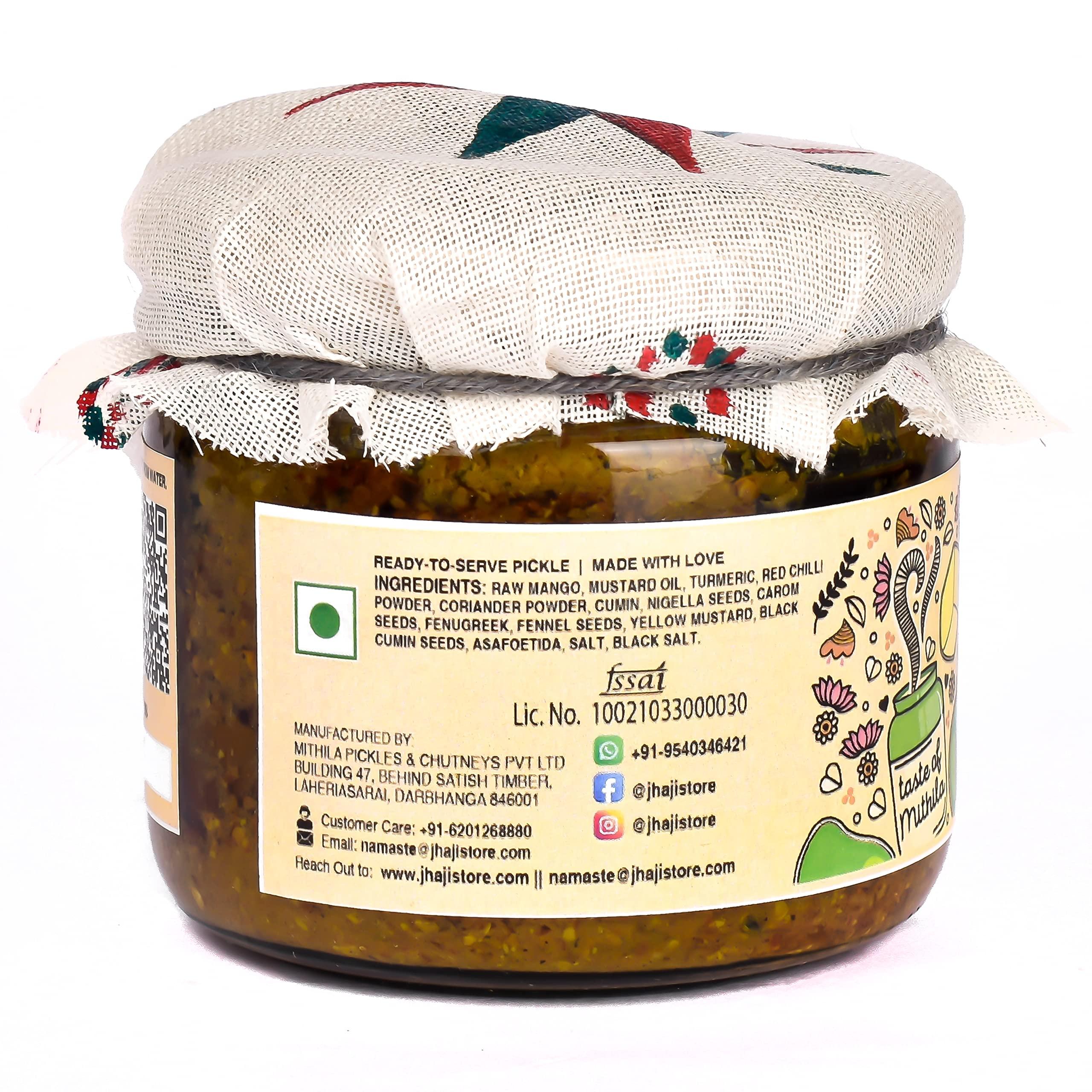 JhaJi - Taste of Mithila JhaJi - Taste of Mithila Special Mango Pickle|Bihari Style Aam Ka Achaar|Tangy & Spicy|Masaledaar & Khatta|1-Inch Mango Pieces|Sun-Dried. No Artificial Preservatives & Colors|Bihari-Style Pickle,250G