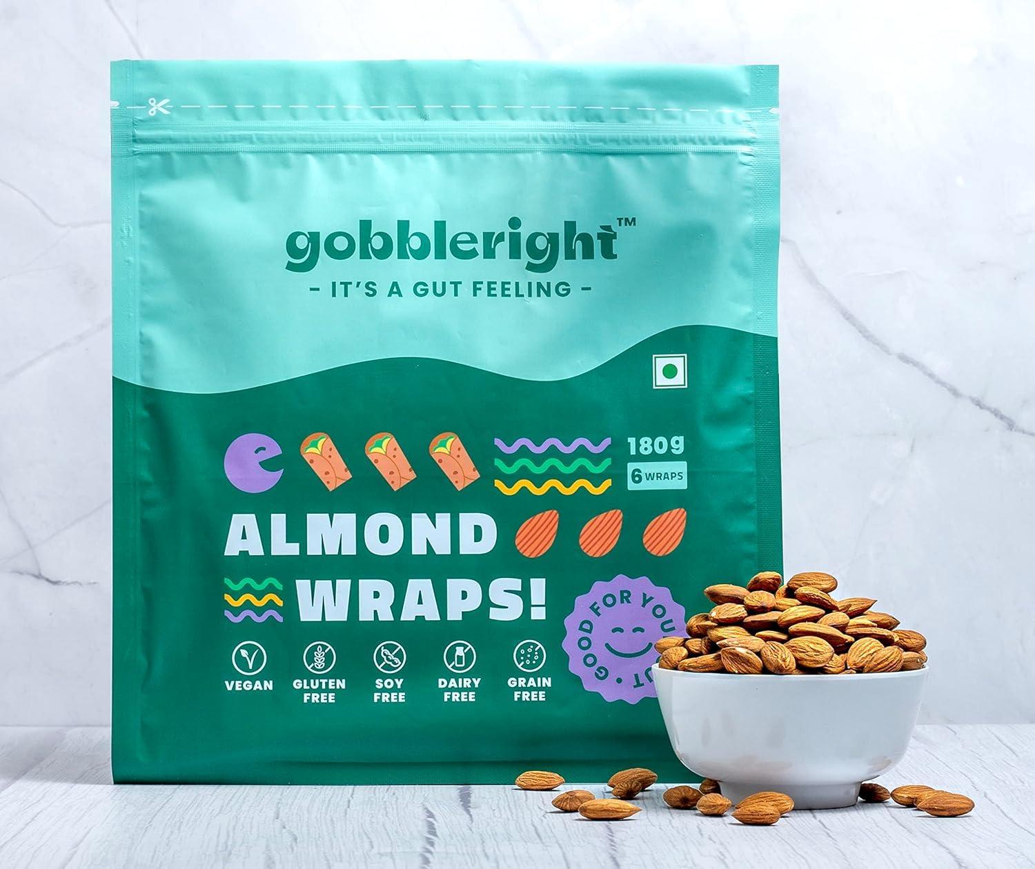 GOBBLERIGHT gobbleright Gluten Free Tortila Almond Wraps - Pack of 3 (18 Wraps)/Gluten Free, Vegan, Dairy Free, Soya Free, Grain Free/Best for Burrito, Wraps, Tortilas, Tacos, Shawarmas and Rolls