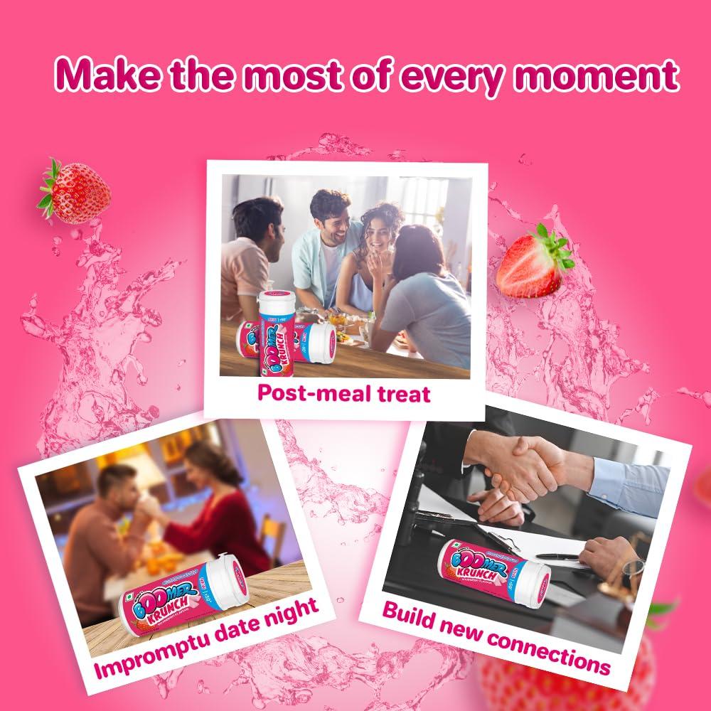 Boomer Boomer Krunch Chewing Gum | Strawberry Flavour Bubble Gum | Long-Lasting Taste & Fun | Pocket-Friendly & Easy to Carry Tube | Show Box Pack |230.4 g