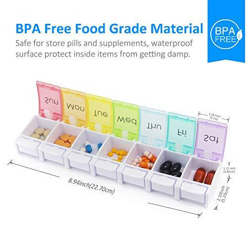 GOGOODA 2 Pcs Weekly Pill Organizer Arthritis Friendly (1 Time a Day), Travel 7 Day Pill Box Vitamin Organizer with Easy Push Button Design and Large Compartments to Hold Vitamins, Fish Oil, Medication