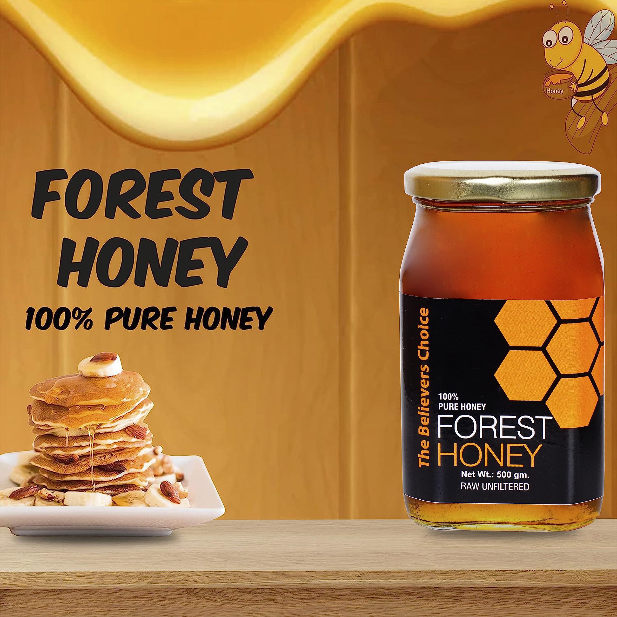 The Believers Choice The Believers Choice Raw Organic Forest Honey, Wild, Unprocessed, Unheated, Non Pasteurized, Original Honey 100% Pure and Natural, Collected from Deep Forest , 500 Gram jar